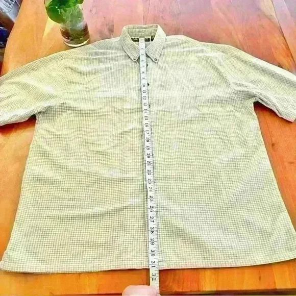 Vintage Oversized Plaid  Gingham Pastel Green Short Sleeves Button Down Shirt. - Picture 8 of 11